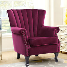 Curved Scallop Back Armchair Wingback Velvet Chesterfield Chair Rivets Arm Sofa