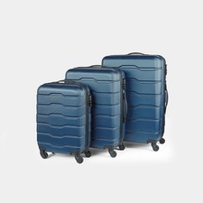 3pc Navy Hard Shell Luggage Set with Spinner Wheels & Trolley Handles