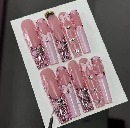 Pink bow press nails - bow,