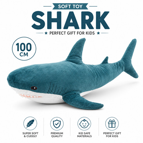 100cm large shark soft toy - 100cm,