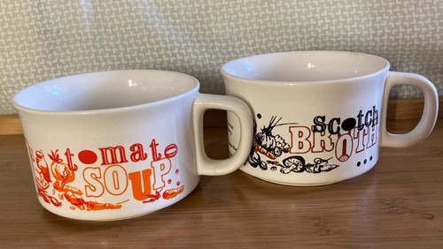 Vintage retro soup recipe mugs - vintage,