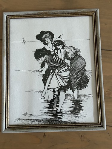 Vintage framed ink drawing - framed,