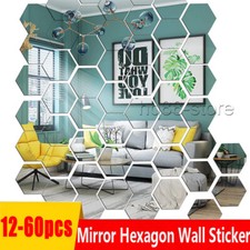 60X 3D Hexagon Mirror Tiles Wall Stickers Self Adhesive Decor Stick On Art Home