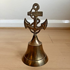 Vintage Brass Nautical Hand Bell with Roped Anchor Ornament Boating