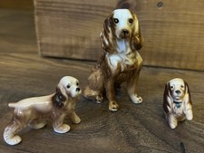 Miniature Ceramic Animal Figures Cocker Spaniel Dogs Puppies X3 Ornaments VGC