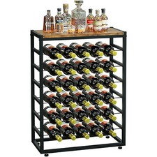 30-Bottle Floor Wine Rack with Wood Top, 6-Tier Metal Organizer, Freestanding