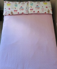Debenhams Double Bed Duvet Cover Pillow Cases Pink Polka Dots Cup Cakes Bedding
