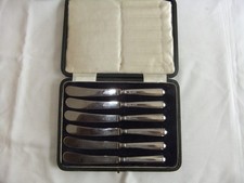 Antique Dessert Butter Knives x 6 Sterling Silver Handles Cased Sheffield 1922