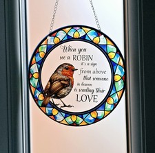 Stained Glass Effect Robin Memorial Hanging Sign