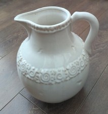 Huge 11"/29cm Ceramic Jug Pitcher Vase Off-White Shabby Chic VGC