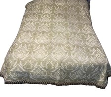 Crochet 3D Green Wool Afghan Blanket Granny  Bed Cover Large  Tasseled 92x82 In