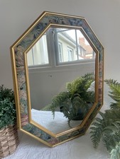 Vintage Floral Framed Octagonal Mirror Chintz Cottagecore