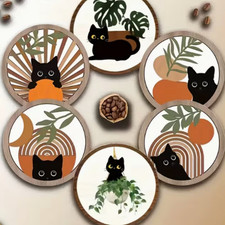 Cat Coasters Set of 6 Wooden