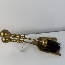  Fireside hearth set brush and pan brass vintage stacking l@@@k!!