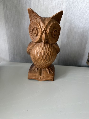 Vintage hand carved wooden - carved, owl