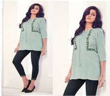 Women Kurti Kurta Short Light Green Rayon Tunic Top Shirt Ladies Indian Dress D
