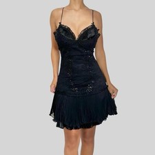 Vintage Luxury Black Lace Corset Mini Dress with Pleated Skirt