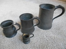 4x PEWTER TANKARDS:Quart,Pint,1/2Pint & 1/4Gill