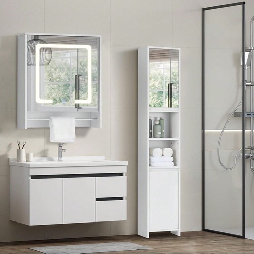 White wood mirrored tall - wood,