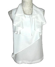 Zara Vest Top Blouse White Satin Ruffled Collar Women's UK Size M