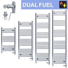 400 mm Wide Chrome Dual Fuel Heated Towel Radiator Incl Valves & Electric Kit