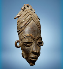 Mega Rare Museum Quality Antique African Benin Lost Wax Bronze Mask pendant