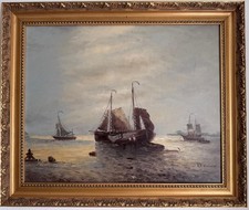 Vintage oil painting on canvas nautical seascape signed framed