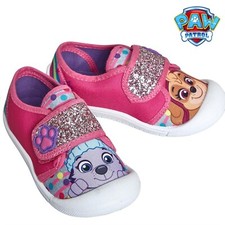 GIRLS PAW PATROL PUPS PINK GLITTER CANVAS PUMPS TRAINERS SHOES UK SIZE 4-9