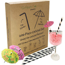 200 Piece Eco Friendly Party Drinking Cocktail Umbrella Picks & Paper Straws  
