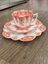 Vintage Early WILEMAN Foley SHELLEY CUP SAUCER & Tea Plate Orange Porcelain Trio