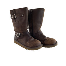 Ugg Kensington Brown Leather Moto Winter Boots Women’s Size 5 *Read