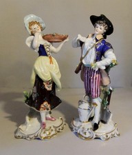 Pair Continental Porcelain Figures with Gold Anchor Marks: 21 cm high: A/F