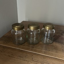 Beanies 50g Coffee Jars Glass Storage With Gold Screw Top Lid Empty x3
