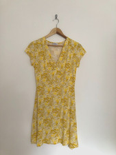 Brora Dress Size 10 Yellow Stretch V Neck Soft Floaty Short Sleeve VGC Viscose