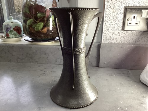 Handled hammered pewter vase - 3,