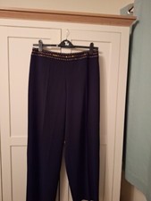 Roman Dress Trousers Size 14 Gold Diamantes/stud Waistband Blk Wide Leg Cruise 