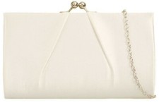 Clutch Bag Ladies Ivory Coloured Clasp Top Satin Evening Purse Shoulder Bag 