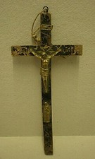 Victorian German Ebonised & Gilt Wood & Metal Crucifix (CC1)