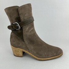 All Saints Brown Suede Ankle Pull On Strap Buckle Cowboy Western Boots EU39 UK6