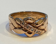 OLD VINTAGE 9CT ROSE GOLD DIAMOND PUZZLE RING - SIZE O - weighs 5.8 grammes