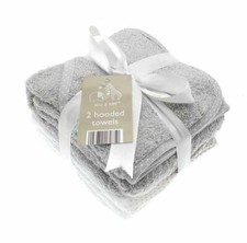 ELLI AND RAFF 2 GREY WHITE HOODED BATH TOWELS NEWBORN BABY SHOWER WRAP BOY GIRL 