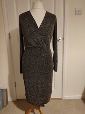 Debenhams The Collection Black, White And Gold Sparkly Christmas Dress Size 14