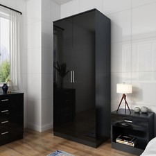 Doube Wardrobe Storage Shelf High Gloss Black Hanging Rail Furniture Cupboard