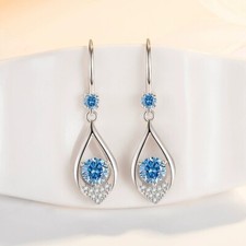 925 Sterling Silver Water Drop CZ Crystal Dangle Hook Earrings Women Girls Gift