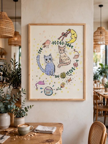 Original art illustration cat - original,