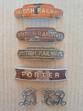 4 Enamel B.R. Cap Badges, Tangerine, Brown Totem Fishtail Porter & L&NER script