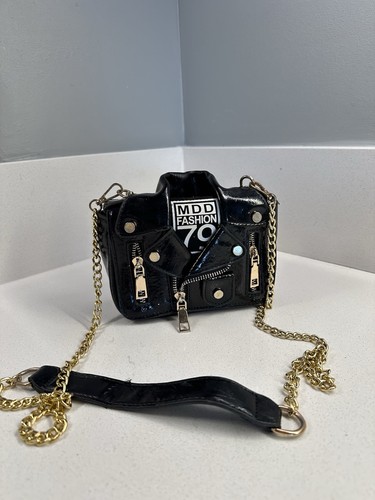 Black faux leather moto - black,