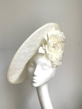 large Ivory white saucer disc hat fascinator Wedding Royal Ascot Kentucky Derby