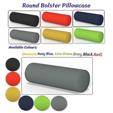 Round Bolster Pillowcase 100% Cotton - Zip Cover Orthopaedic Neck Back Support.