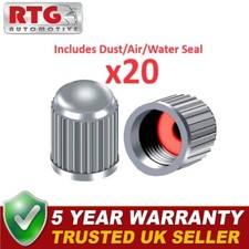 20x Tyre Valve Dust Caps With Internal Air/Dust/Water Seals Silver Grey RTG